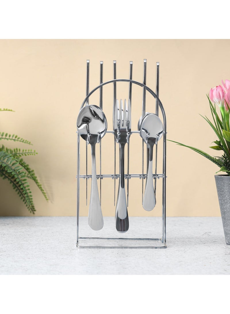 ديلكاسا طقم أدوات مائدة ديلكاسا من الفولاذ المقاوم للصدأ مكون من 24 قطعة مع حامل، ملعقة طعام، شوكة طعام، ملعقة شاي، سكين، طقم من 6 قطع - Image 3